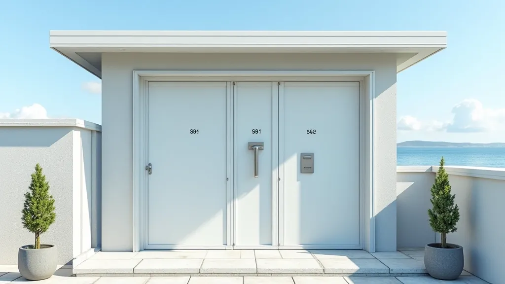 Modern public restroom facility building with accessible entrance, well-maintained landscaping, and clear signage indicating facilities
