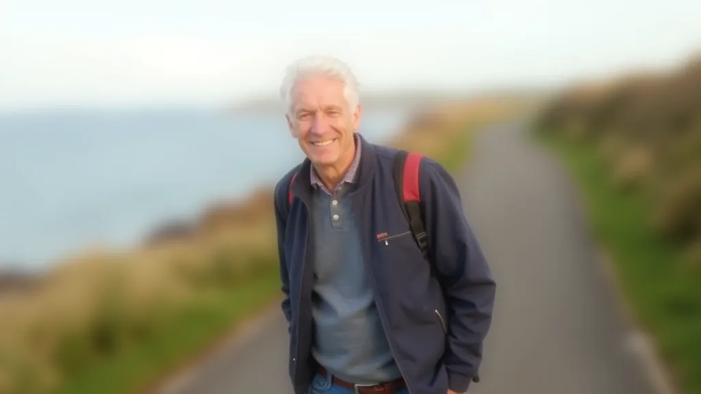 Person walking along coastal path in late afternoon with long shadows, enjoying the calm pace and scenic surroundings
